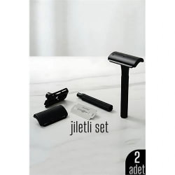 Mey İthalat® 2'li Şık Siyah Plastik Tıraş Aleti – Manuel Tıraş Bıçağı  , Jiletli Ergonomik Saplı