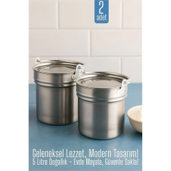 Mey İthalat® 2 li Yoğurt Bakracı – Paslanmaz Çelik 5 Litre |  Kapaklı, Hijyenik ve Dayanıklı