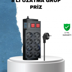 Mey İthalat® 2 Metre Güçlü Çoklu Priz 8 Soket