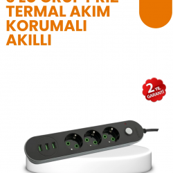 Mey İthalat® 2 Metre Kablolu 3 USB Portlu Anahtarlı Üçlü Priz