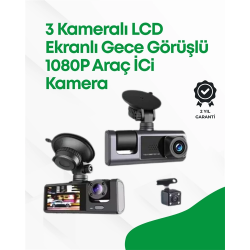 Mey İthalat® 2.0” LCD Ekranlı, Döngüsel Kayıt Özellikli Üç Kameralı Oto Kamera