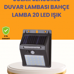Mey İthalat® 20 LED Güneş Enerjili Hareket Sensörlü Dış Mekan Duvar Lambası