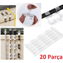 Mey İthalat® 20'li Yapışkanlı Kablo Sabitleyici Şeffaf Klips