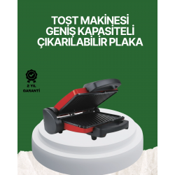Mey İthalat® 2000 Watt Teflon Tost Makinesi – Geniş Plaka, Ayarlanabilir Isı, Kolay Temizlik
