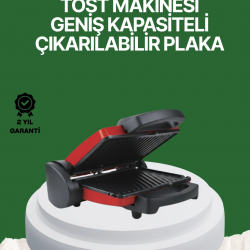 Mey İthalat® 2000 Watt Teflon Tost Makinesi – Geniş Plaka, Ayarlanabilir Isı, Kolay Temizlik