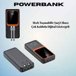 Mey İthalat® 20000 mAh Powerbank | Çok Kablolu, Dijital Göstergeli, Yüksek Hızlı Şarj Cihazı