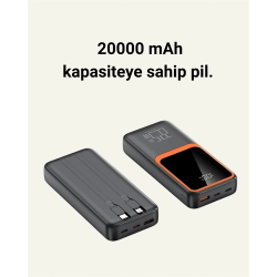 Mey İthalat® 20000 mAh Powerbank | Çok Kablolu, Dijital Göstergeli, Yüksek Hızlı Şarj Cihazı