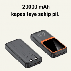 Mey İthalat® 20000 mAh Powerbank | Çok Kablolu, Dijital Göstergeli, Yüksek Hızlı Şarj Cihazı