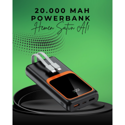Mey İthalat® 20000 mAh Taşınabilir Powerbank | Çok Kablolu, Hızlı Şarj Destekli (22.5W)