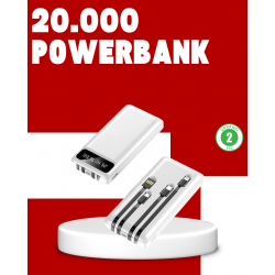 Mey İthalat® 20.000mAh PD Powerbank LED Işık LCD Ekran Dahili Kablo Çoklu Giriş
