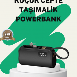 Mey İthalat® 2000mAh Mini Powerbank Dahili Konektörlü PD 20W