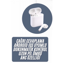 Mey İthalat® 2025 Model Çağrı Cevaplayabilen Bluetooth Kulaklık Beyaz Dokunmatik Kontrol