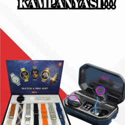 Mey İthalat® 2025 Model Çok Kordonlu Akıllı Saat ve Bluetooth Kulaklık El Fenerli