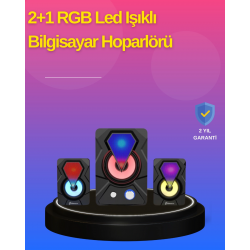 Mey İthalat® 2.1 Kanal RGB LED Oyun Hoparlörü Subwoofer Destekli