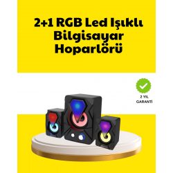 Mey İthalat® 2.1 USB Bağlantılı Oyun Hoparlörü Renkli LED Işıklı