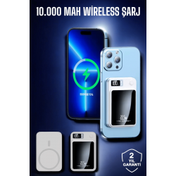 Mey İthalat® 22.5W Magsafe Kablosuz Şarjlı Powerbank Dijital Ekran ve Hızlı Şarj