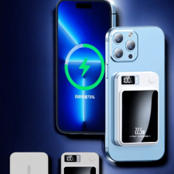 Mey İthalat® 22.5W Magsafe Kablosuz Şarjlı Powerbank Dijital Ekran ve Hızlı Şarj