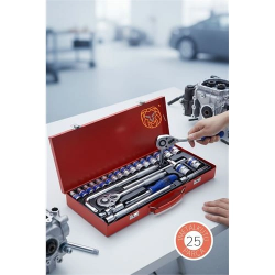 Mey İthalat® 25 Parça Profesyonel Heavy Duty Lokma Takımı - 1/2" Cırcır Kolu ve Çelik Soket Seti (Çantalı)