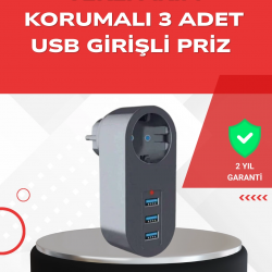 Mey İthalat® 2500W Güç Destekli Akım Korumalı Priz – 3 USB Çıkışlı