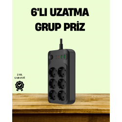 Mey İthalat® 2500W Güçlü 6’lı Priz USB ve Type-C Çıkışlı Termal Korumalı