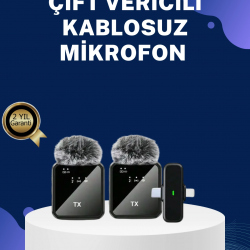Mey İthalat® 2in1 Kablosuz Yaka Mikrofonu iOS ve Android Uyumlu