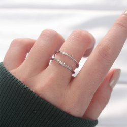 Mey İthalat® 2li Görünümlü Su Yolu Tasarımlı Silver Renk Ayarlanabilir Yüzük