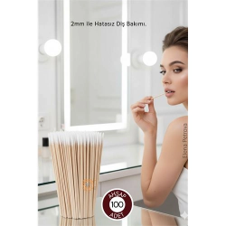 Mey İthalat® 2mm Ucu Pamuklu Ahşap Micro Swab Diş Bakım Çubuğu - 100 Adet Premium Hijyenik Bakım Çubuğu