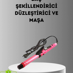 Mey İthalat® 2’si 1 Arada Saç Düzleştirici ve Maşa – 5 Isı Seviyesi, Seramik Kaplama, Döner Kablolu Ergonomik Tasarım