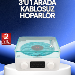 Mey İthalat® 3-1 Kablosuz Bluetooth Hoparlör – Gece Lambalı, Saatli, Retro Tasarım