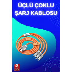 Mey İthalat® 3 İn 1 Süper Hızlı Şarj Kablosu Android ve İOS Uyumlu Silikon Şarj Kablosu