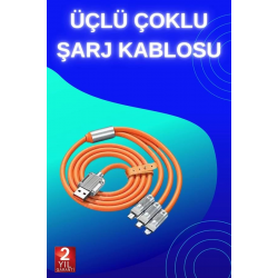 Mey İthalat® 3 İn 1 Süper Hızlı Şarj Kablosu Android ve İOS Uyumlu Silikon Şarj Kablosu