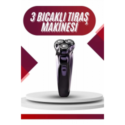 Mey İthalat® 3 Bıçaklı Döner Başlıklı Sakal Sıfır Alma Tıraş Makinesi Profesyonel Paslanmaz Çelik