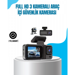 Mey İthalat® 3 Kameralı Araç İçi Kayıt Cihazı 1080P Full HD Gece Görüşlü ve Wi-Fi Bağlantılı