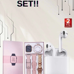 Mey İthalat® 3 Kordonlu Dokunmatik Ekran Akıllı Saat ve 2.Nesil Kablosuz Bluetooth Kulaklık ANC/ENC