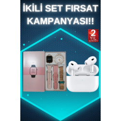 Mey İthalat® 3 Kordonlu Pembe Amoled Ekran Akıllı Saat ve Yeni Nesil Pro Kablosuz Bluetooth Kulaklık ANC/ENC
