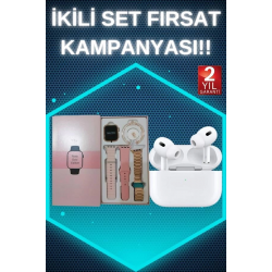 Mey İthalat® 3 Kordonlu Pembe Amoled Ekran Akıllı Saat ve Yeni Nesil Pro Kablosuz Bluetooth Kulaklık ANC/ENC