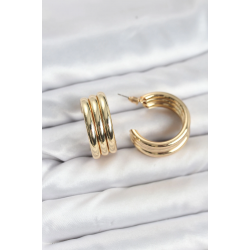 Mey İthalat® 3'lü Görünüm 316L Çelik Gold Renk Kadın Küpe