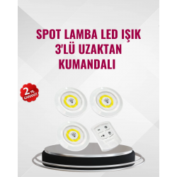 Mey İthalat® 3 Lü Pilli Kablosuz Led Spot Lamba Seti Kumandalı Kolay Montaj Aydınlatma