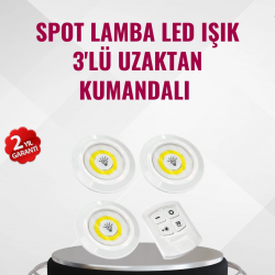 Mey İthalat® 3 Lü Pilli Kablosuz Led Spot Lamba Seti Kumandalı Kolay Montaj Aydınlatma