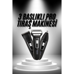 Mey İthalat® 3'lü Set Saç Sakal Kesme Traş Makinesi Burun Kılı Alma Tıraş Makinesi
