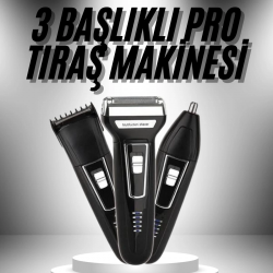 Mey İthalat® 3'lü Set Saç Sakal Kesme Traş Makinesi Burun Kılı Alma Tıraş Makinesi