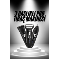 Mey İthalat® 3'lü Set Saç Sakal Kesme Traş Makinesi Burun Kılı Alma Tıraş Makinesi