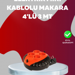 Mey İthalat® 3 Metre Kablolu 4’lü Kırmızı Priz Makara