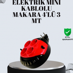 Mey İthalat® 3 Metre Uzatma Kablolu 4 Prizli Makara Kırmızı