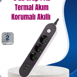 Mey İthalat® 3 USB Çıkışlı Hızlı Şarjlı Anahtarlı Üçlü Priz