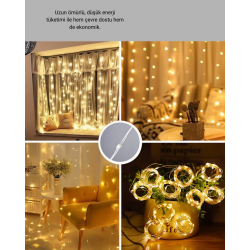 Mey İthalat® 300 LED Perde Işık – Sıcak Beyaz Dekoratif Aydınlatma