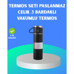 Mey İthalat® 304 Çelik Termos Seti | 2 Bardaklı, 500 ml, Uzun Süre Isı Koruma