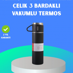Mey İthalat® 304 Çelik Termos Seti | 2 Bardaklı, 500 ml, Uzun Süre Isı Koruma