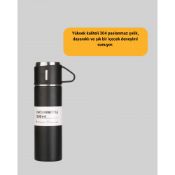 Mey İthalat® 304 Çelik Termos Seti | 2 Bardaklı, 500 ml, Uzun Süre Isı Koruma