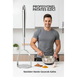 Mey İthalat® 304 Paslanmaz Çelik Lüks Patates Ezici - 34 cm Profesyonel Püre Yapıcı & Mutfak Gereci